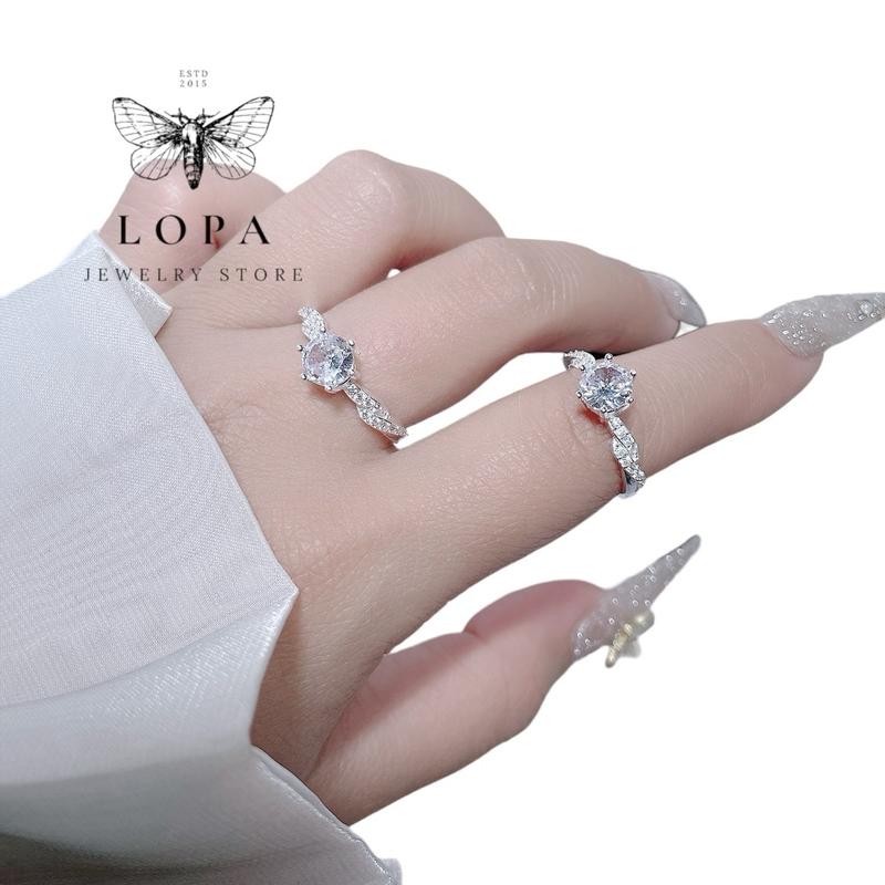 Nhẫn nữ Bạc LoPa, dáng nhẫn vát khấc đính đá lấp lánh tinh tế Bạc LoPa sk129