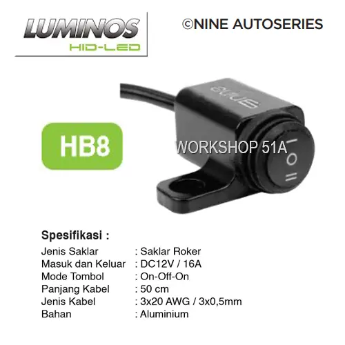 Lx-Trix HB-8 Luminos 9Nine HB8 Saklar Roker Jepit Spion On-Off-On