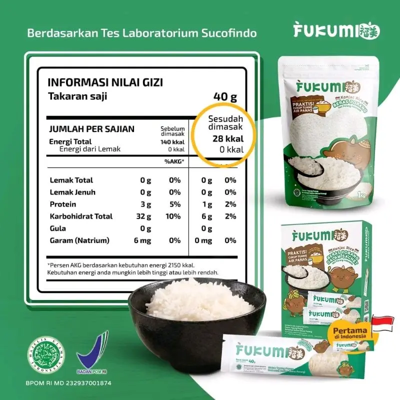Fukumi Beras Porang Box 280gr (7 Sachet x 40gr) Shirataki Konjac Rice 2