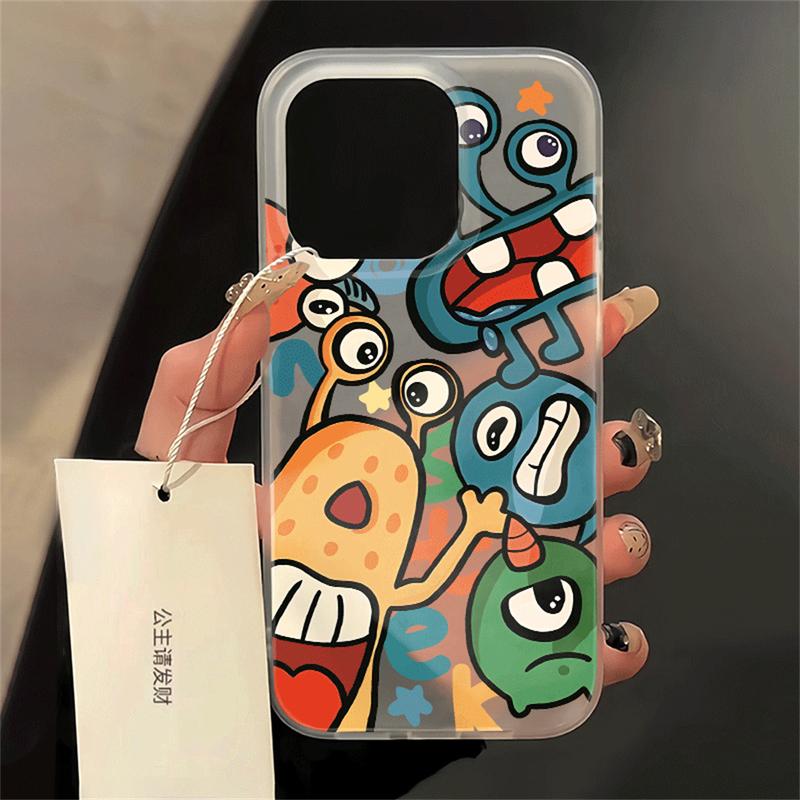Ốp Lưng Phong Cách Mới Cho IPhone 11 15 14 13 12 Pro Max X XR Xs Max 8 7 Plus SE 2020 Ốp Điện Thoại Chống Sốc TPU Quái Vật Nhỏ Vẫy Tay Hoạt Hình Dễ Thương Case Phụ Kiện
