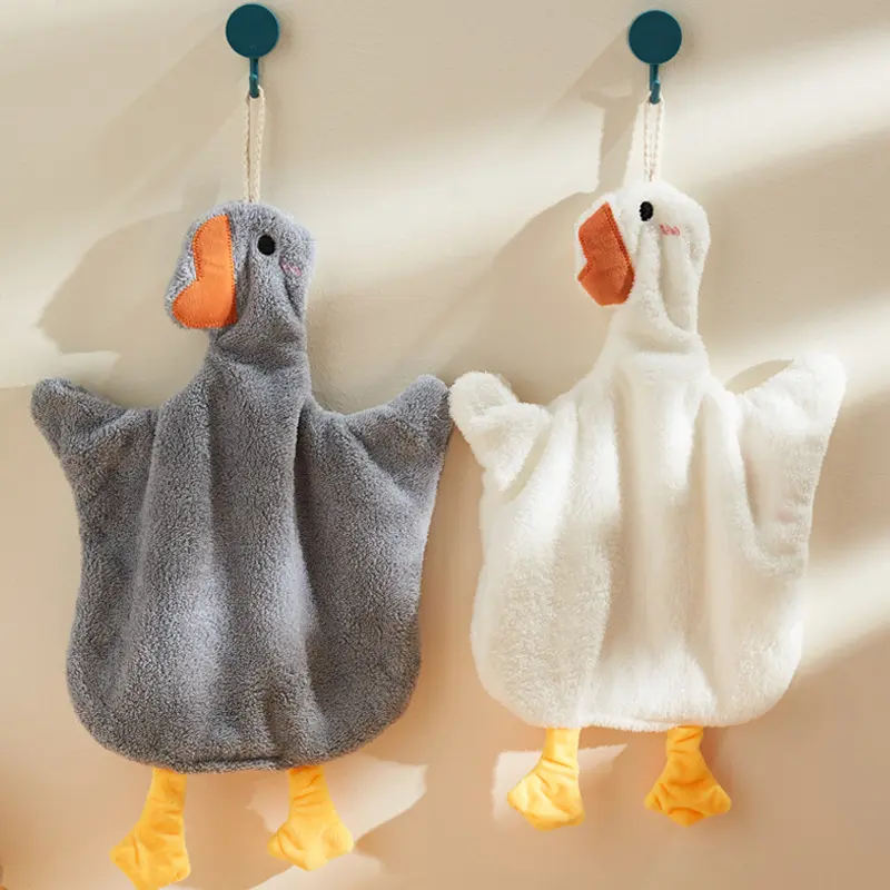 Cartoon Goose Hand Towel Absorbent Hanging Small Towel Coral Fleece Towel For Kitchen Bathroom