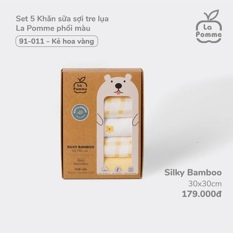 [ MẪU MỚI 2024] Set 5 Khăn sữa La Pomme sợi tre 2 lớp cao cấp ( 30x30cm) cho trẻ sơ sinh 3