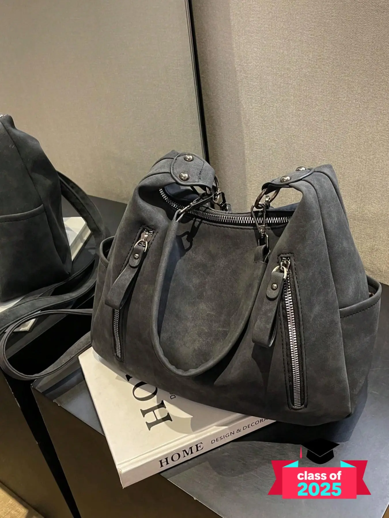 Summer Fashion Studded Decor Solid Color Zipper Shoulder Bag, Women's Trendy Crossbody Bag for School & Party