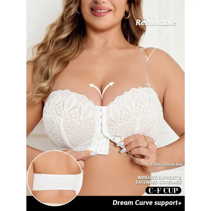 Plus Size Strapless Front Closure, Soft & Comfortable Bandeau Bralette With Wireless Lingerie 5