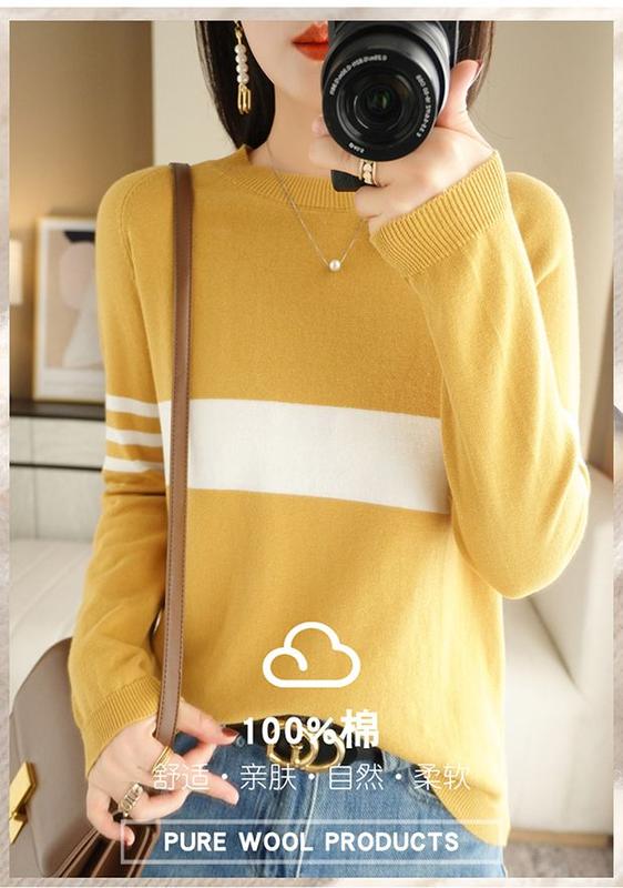 Product Introduction of Autumn new women's cotton sweater loose slim fit round neck multicolor sweater Western style inner wear bottoming shirt fashion tops 15
