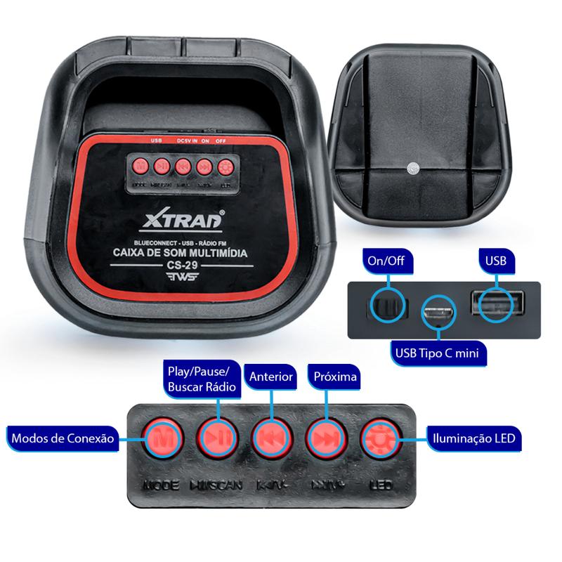Caixa de som Bluetooth Com Led RGB Portátil FM USB TWS 30W