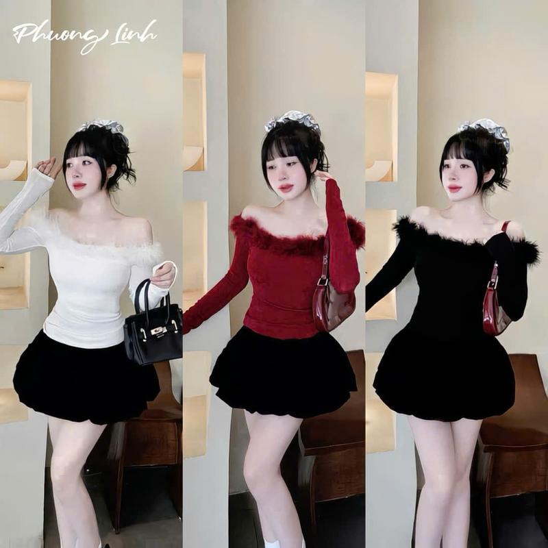 Product Introduction of Áo Thun trễ vai lông mềm nữ, thiết kế body thời thượng, phù hợp phong cách tiểu thư đi chơi, dạo phố và dự tiệc Nhung Voi Women 6