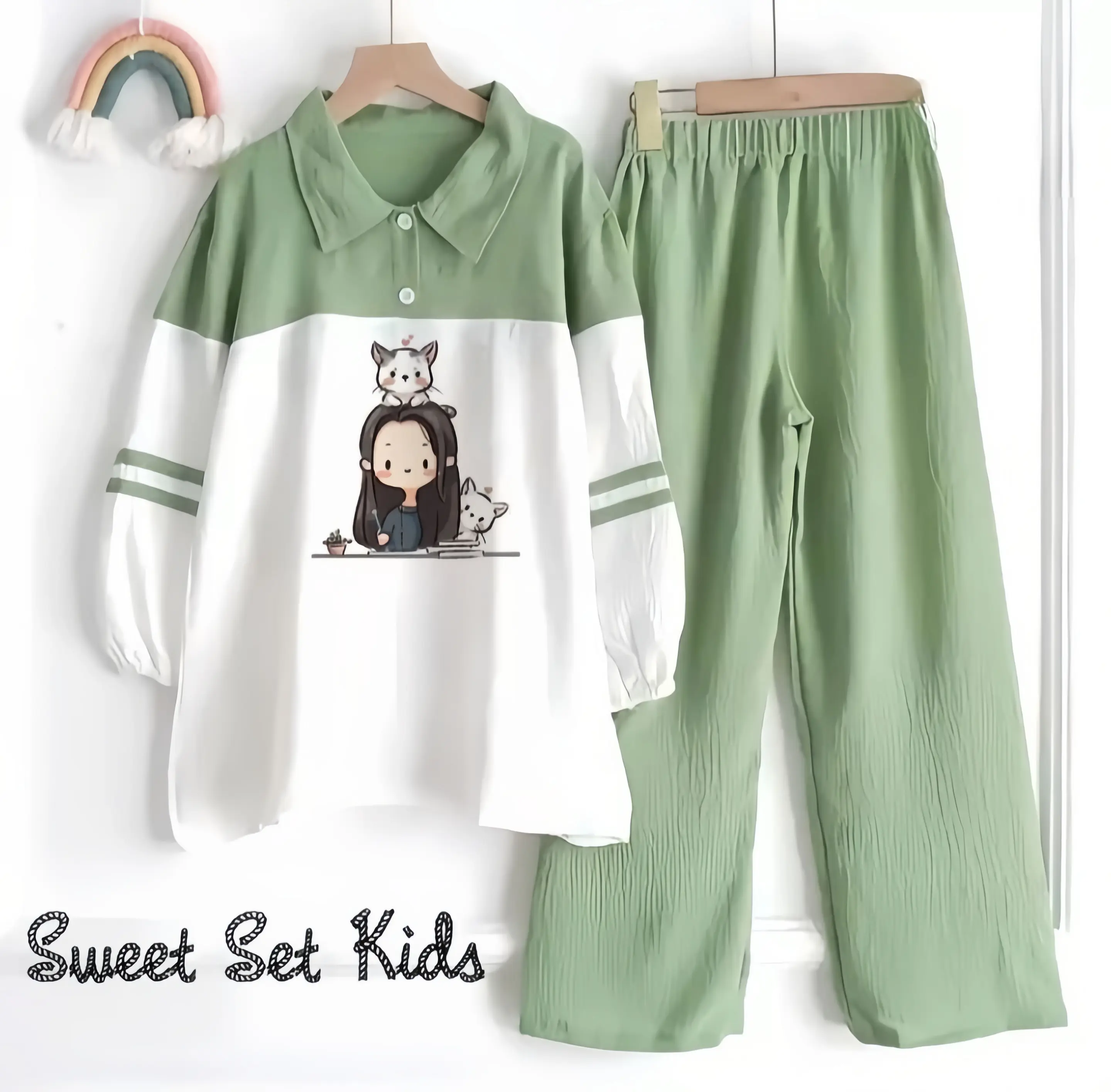 stelan anak perempuan terbaru viral best seller crinkle airflow Setrip Bisa Dicuci Dengan Mesin Setelan Baju Fashion