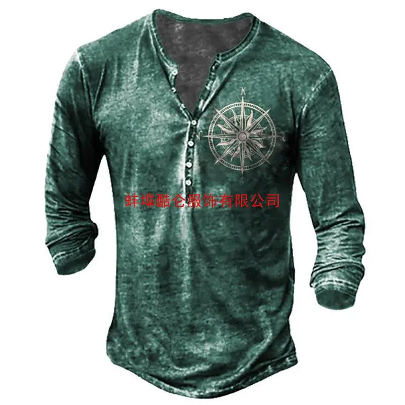 Áo Sơ Mi Nam In Hình Cổ Điển, Vải Mắt Chim, Tay Áo Dài, Cổ Chữ V, Khuy Hở, Cỡ Lớn, Áo Thun Kỹ Thuật Số 3d, Phong Cách Âu Mỹ, Thiết Kế Chữ Thập 2