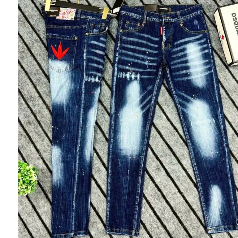 quần jean nam DSQ thêu lá phong đỏ đẹp mẫu mới hot, form slimfit chất jean dày co giãn giá tốt Denim Pants quần  jeans  nam  thêu  hoạ  tiết