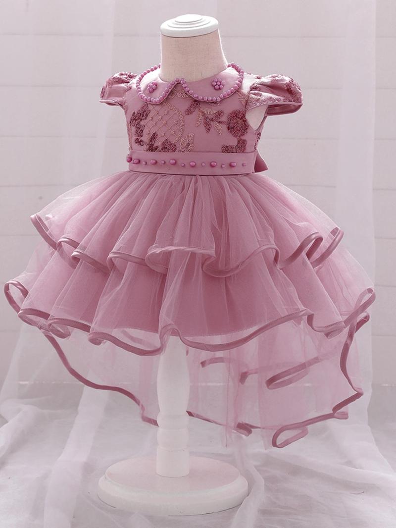 Product Introduction of Baby Girl's Contrast Sequins Puff Sleeve Tulle Dress, Cute Elegant Princess Dress for Party Birthday Festival, Infant Toddler Kids Clothes for All Seasons 7