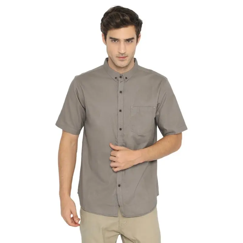 Helten Kemeja Kasual Pria Warna Merahbata Teracota Lengan Pendek Comfort Slim Katun Tekstur Distro Casual Slimfit Baju 7