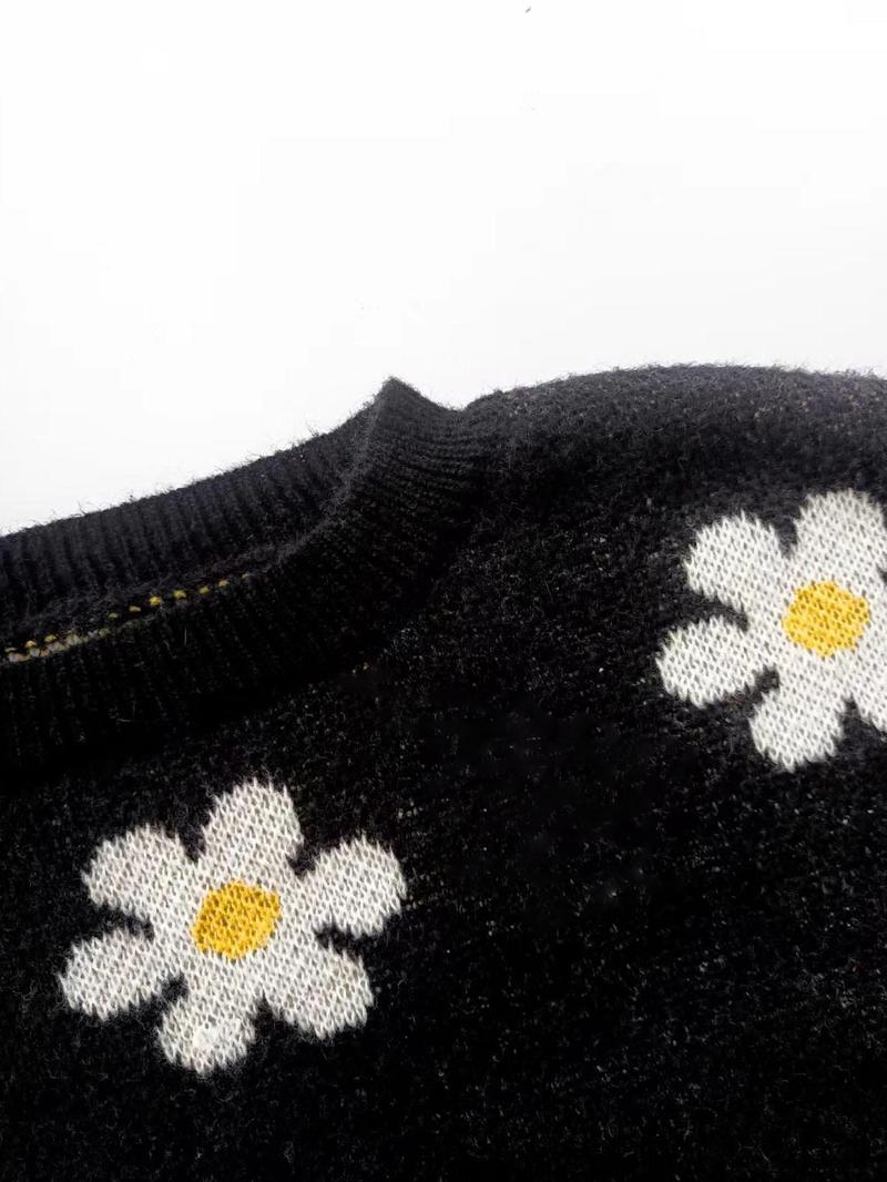 Product Introduction of Plus Size Floral Print Drop Shoulder Sweater, Casual Long Sleeve Round Neck Jumper for Fall & Winter, Women's Plus Size Clothing for Daily Wear 7