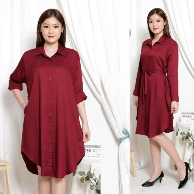 Tunik Kemeja Basic Polos Wanita Bahan Adem dan Nyaman Dipakai Pas untuk Kuliah, Hangout, atau Kerja - Azka Collection - Kain Shakila Lembut Busui Muslim jumbo Tangan Panjang 2