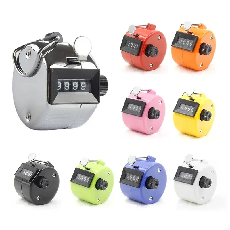 4 Digit Number Counters Metal Shell Hand Finger Display Manual Counting Tally Clicker Color shell Timer Soccer Golf Counter