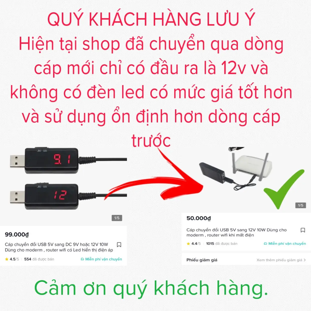 Cáp chuyển đổi USB 5V sang 12V 10W Dùng cho moderm , router wifi khi mất điện