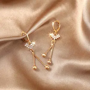 Anting Titanium Panjang Anti Karat Lapis Emas Pesta Anting Wanita Dewasa Korea Murah