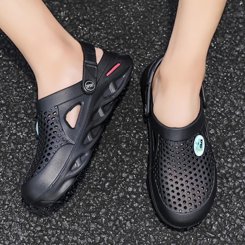 Men's-On Clogs - Comfortable Breathable EVA Sandals Outdoor, Beach &, Black with Blue Accent, Round Toe, Lightweight and Stylish Design Boy Walking Shoes 8
