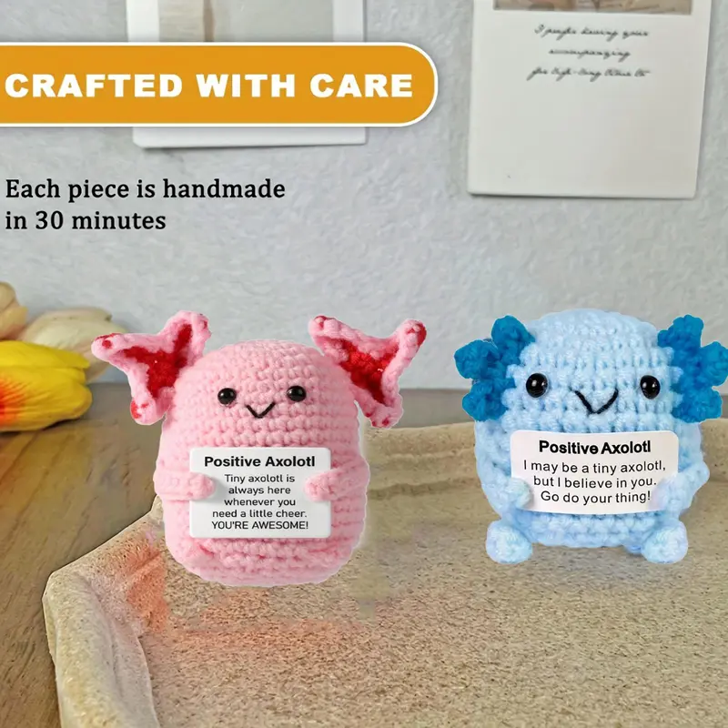Cute Axolotl Crochet Kit, 2 Counts/set Crochet Kit, Soft Emotional Support Mini Axolotl Crochet Toy, Uplifting Knitting Toy, Birthday Gift 2
