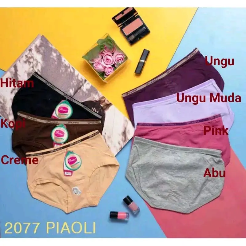 1 lusin- celana dalam wanita piaoli 2077 karet motif bahan katun poliester/ cd piaoli perempuan dewasa / celana dalam wanita dewasa piaoli bahan cotton lembut halus adem nyaman di pakai bahan Tebal Art:2077 6