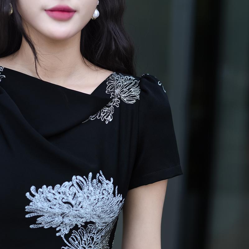 Đầm xòe họa tiết dự tiệc dáng xòe đầm midi dạo phố  ngắn tay LYNTRAN DX-4002N Nữ Women Dress Nữ Women Nữ Women Đen Trắng Màu Trắng 4
