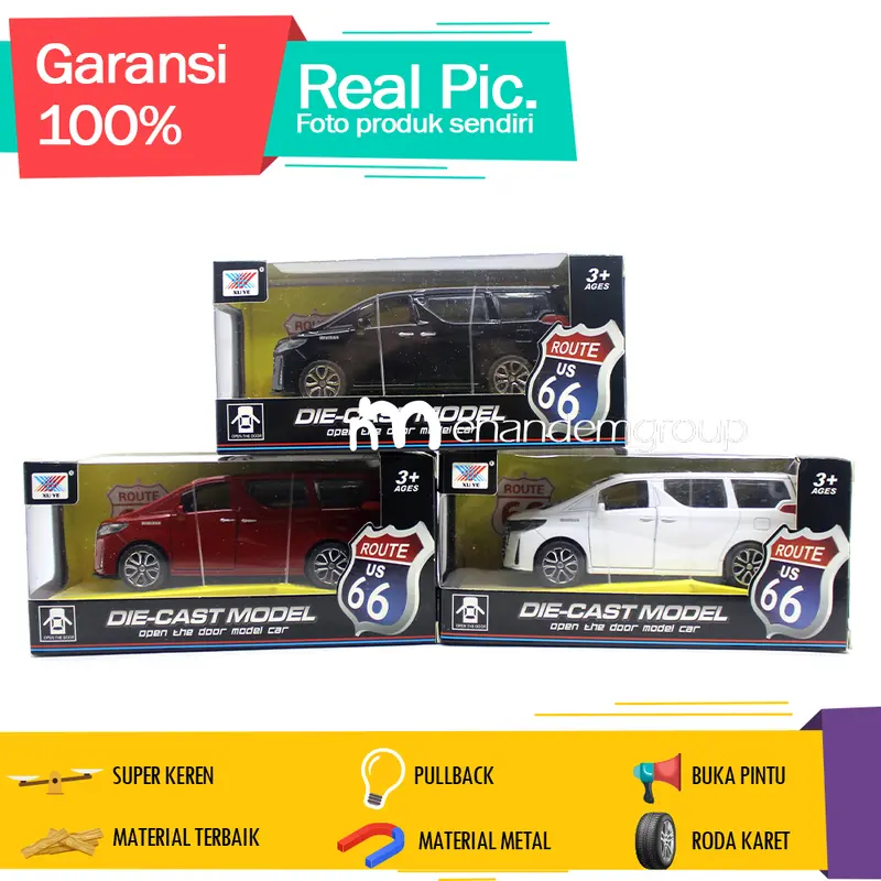 Diecast Mainan Mobil Miniatur Alphard Buka Pintu Route Besi Pullback 2