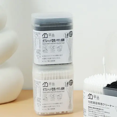Hộp 100 Bông Ngoáy Tai Bằng Than Hoạt Tính, Bông tăm bông tẩy trang dùng một lần xoắn ốc 2 đầu mềm mại 88388 Nữ 3