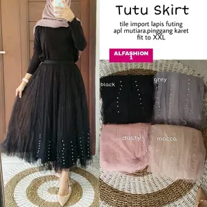 ROK TUTU AKAR MUTIARA RENDA PLISKET WANITA PANJNANG TERMURAH TERLARIS BERKUALITAS Panjang Karet Muslim Bawahan Dewasa