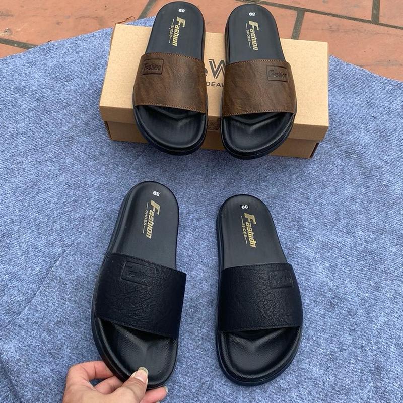 Dép Nam quai da logo Fashion in chìm,dép Lê nam đế cao su 2 lớp chống trơn trượt,dép quai khâu xuyên đế đi bền Bỉ chống thấm nước,chống trơn trượt-Slipper Dép DéP Đồng