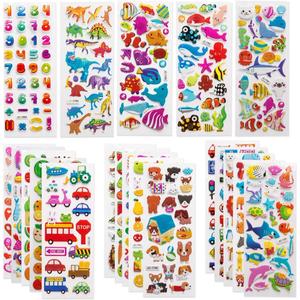 560 Calcomanías Lindas y Coloridas - Diseños Peludos 3D con Letras, Números, Mariposas, Peces, Dinosaurios y Más - Calcomanías Reutilizables para Cuadernos, Laptops y Más | Diseños Alegres | Acabado Brillante