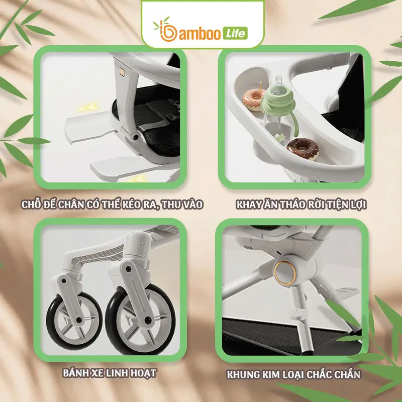 Xe đẩy gấp gọn cho bé Bamboo Life xe đẩy 2 chiều an toàn cho bé đa năng tiện dụng cho mẹ 7