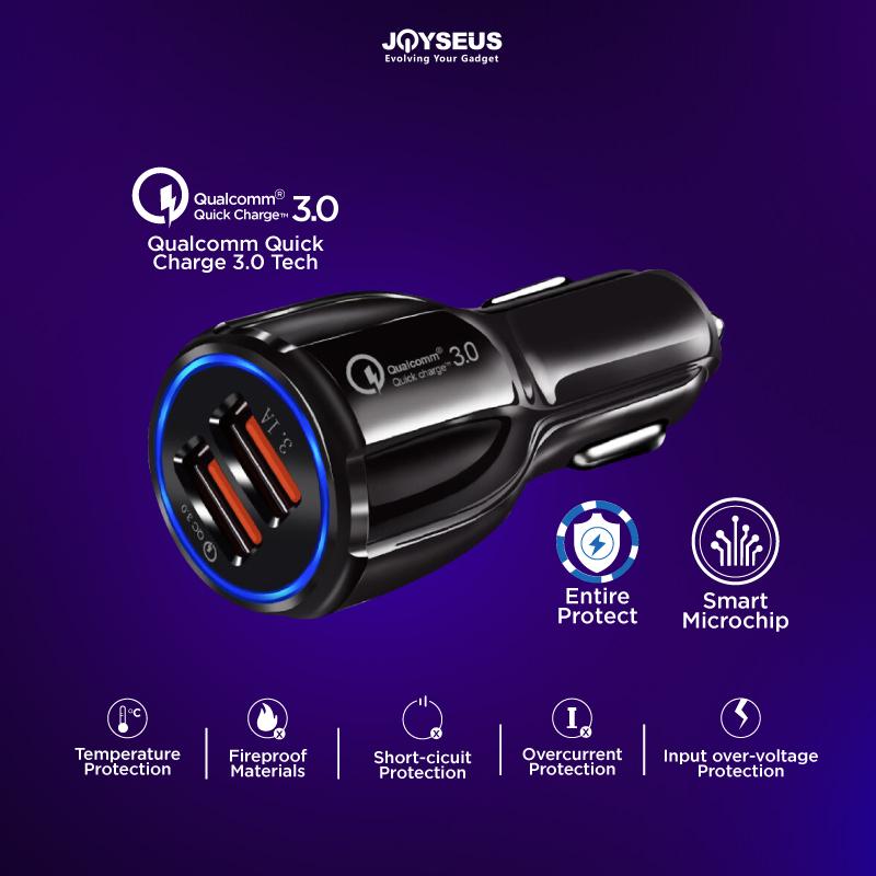 Car Charger Colokan Mobil 2 Ports QC3.0 3.1A JOYSEUS Qualcomm Black - JM0001 white adapter Adaptor