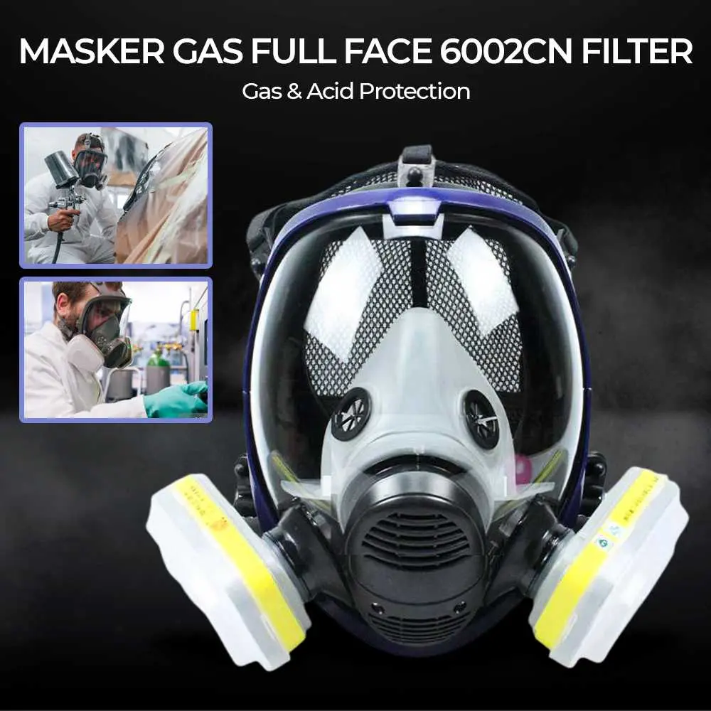 Masker Gas Respirator Full Face 6002CN Karbon PVC Dengan Tali - 6800 Perlindungan Tinggi Partikel Berbahaya & Udara Bersih