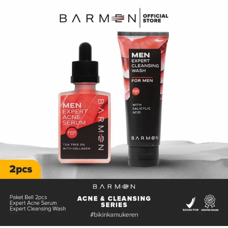 Barmen Paket Anti Acne Cleasing Wash - Bebas Jerawat tanpa ribet - isi 2pcs || Perawatan Muka Berjerawat Berminyak Memudarkan Membersihkan wajah normal perawatan jerawat salep panu serum untuk Acid Cleansing 0