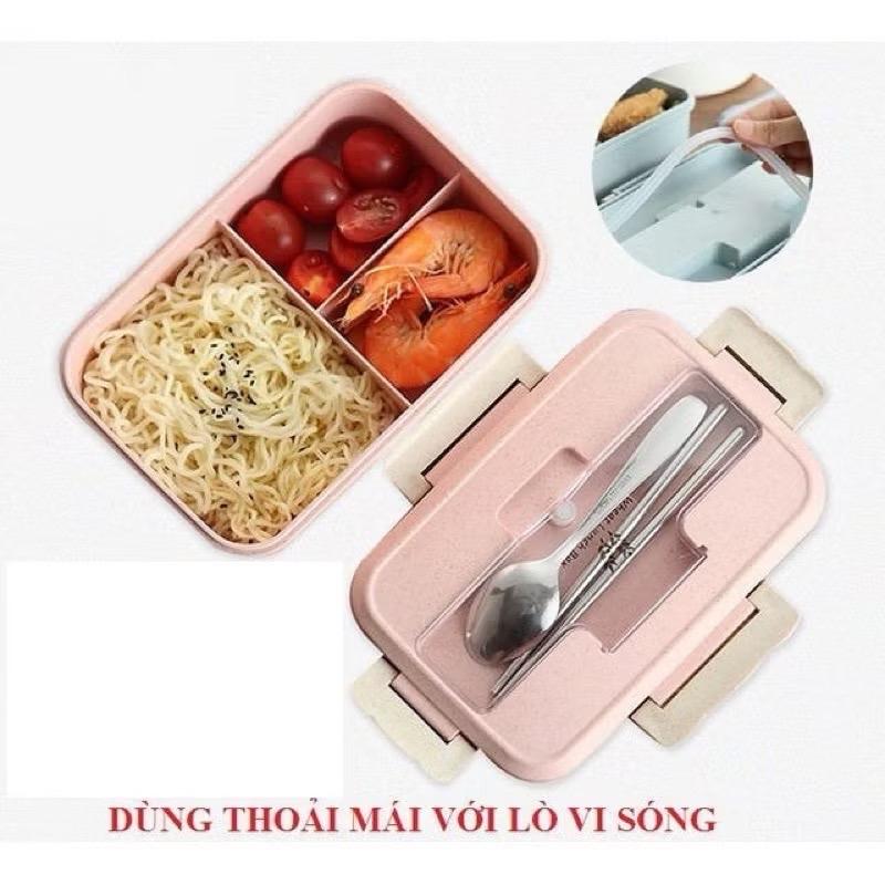 ￼Hộp đựng cơm lúa mạch 3NGĂN, tặng kèm đũa thìa inox tiện lợi (hộp cơm 3 ngăn) 2