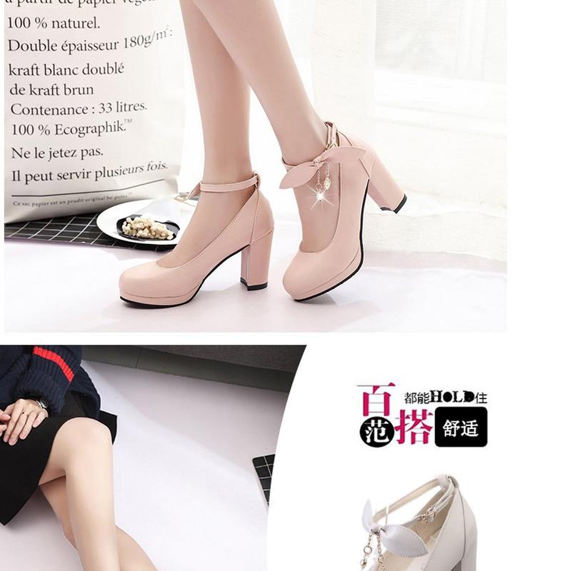 Product Introduction of Spring 2024 New Korean Style Sweet Low-Cut Pumps Women's Mid Heel Chunky Very High Heel Shoes with Buckle All-Matching Women's Fashion Shoes 7