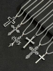 Conjunto de collar con colgante de cruz vintage para hombre, joyería de acero inoxidable para fiesta, decoración de ropa diaria, joyería exquisita y de moda para regalo de cumpleaños