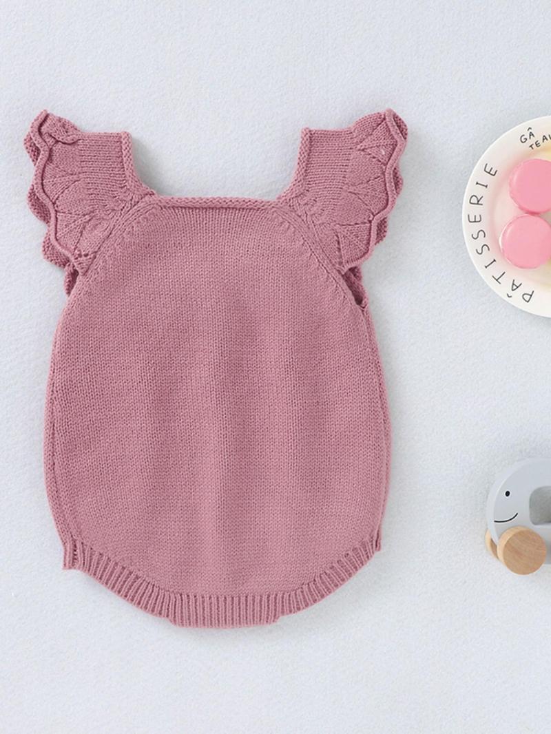 Product Introduction of Toddler Girl's Solid Ruffle Trim Square Neck Bodysuit without Inner Top, Casual Sleeveless Button Closure Crotch Bodysuit for Summer, Toddler Girls Clothing for Daily Wear 2