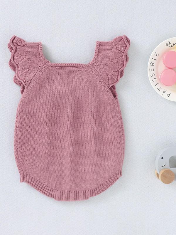 Toddler Girl's Solid Ruffle Trim Square Neck Bodysuit without Inner Top, Casual Sleeveless Button Closure Crotch Bodysuit for Summer, Toddler Girls Clothing for Daily Wear 1