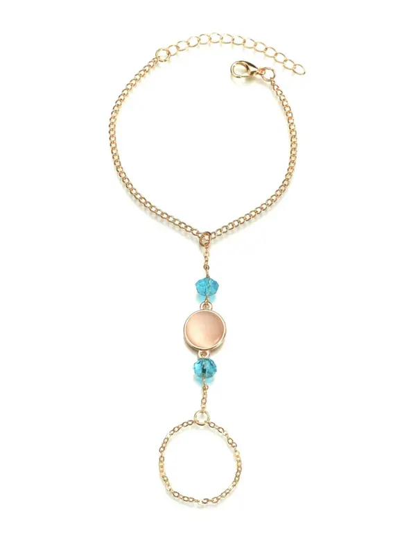 Women's Elegant Artificial Gemstone Ring Linked Decorated Bracelet,  2024 New Trend Jewelry for Daily Clothing Decor, Party, Minimalist Aesthetic Jewelry Gift for Her 3