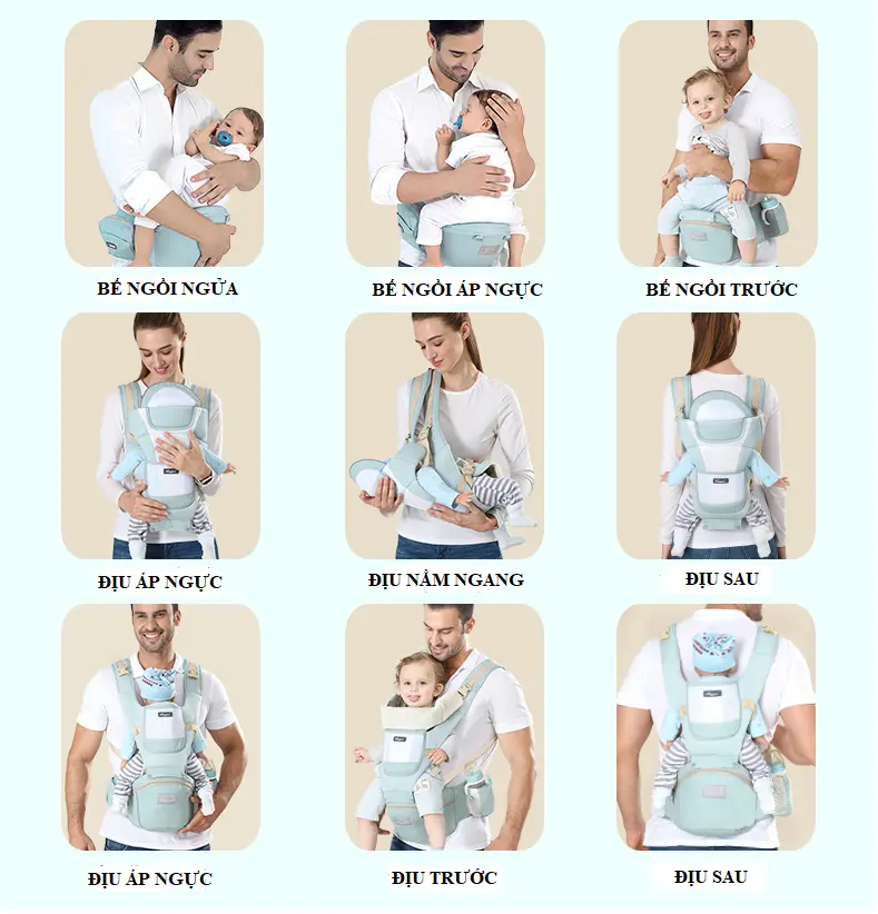 Địu em bé aixintu chính hãng cotton thoáng khí có Đỡ cổ trợ lực chống gù 9 tư thế cho bé 0-36m Voi Jean