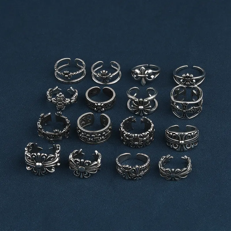 Open Ring for Men, Small Finger Tail Ring, Men's Small Size Adjustable Vintage Iris Flower Exquisite Fashion Cross Ring stress  rings celtic  knot  ring evil  ring silicone  rings