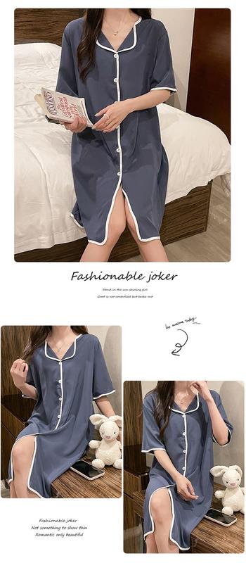 Product Introduction of Night dress Plus size Pyjamas Women Silk Pajamas dress Summer Short sleeve Sleepwear Woman Satin Home wear Thin M-4XL 9