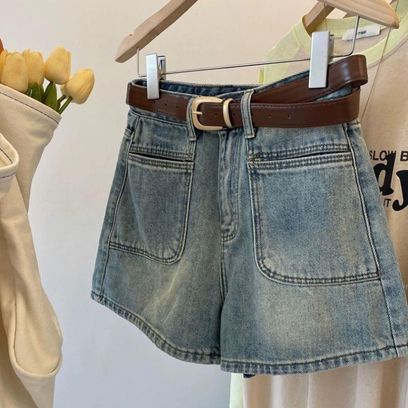  Quần Đùi Short Jean Nữ Ống Rộng Lưng Cao Dáng Basic Túi Dán Phối Túi Trước Thời Trang Bigsize basic Moli Women Pant 0110 0111 Ong Denim Kaki Có Túi 