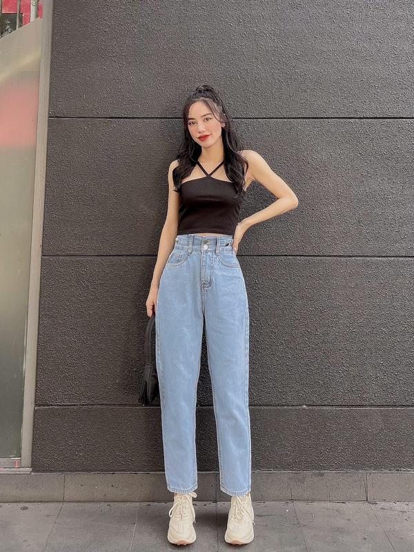 QUÀN BAGGY 2 NÚT, LƯNG CAO, CHẤT JEANS COTTON DÀY MỀM MS 381 Pants Nữ Denim Women 6