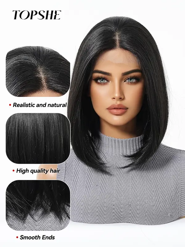 12 Inch Black Short Straight Wigs for Women, Gorgeous Fluffy Wigs without Bangs, Synthetic Wigs for Party, Daily Use 6