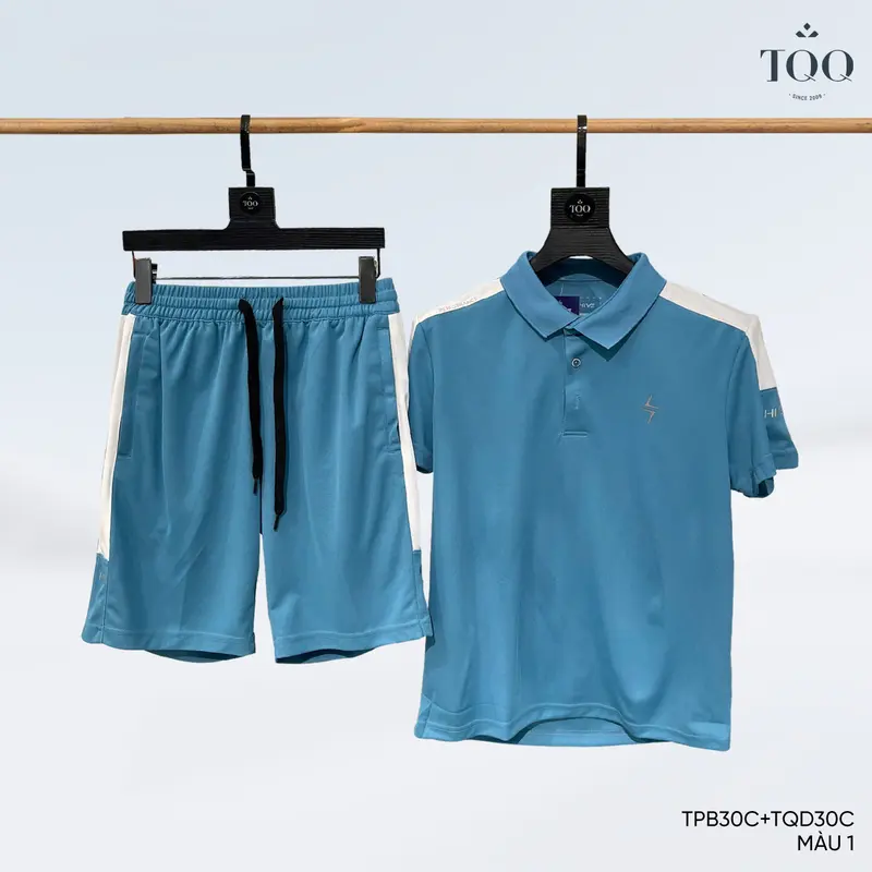 [SALE 15% LẺ - MUA CẢ BỘ CÒN 299K] Bộ thể thao nam HIVE TQQ - TPB30C/TQDB30 kiểu dáng polo cổ đức, quần cạp chun có dây rút - tập pickleball 1