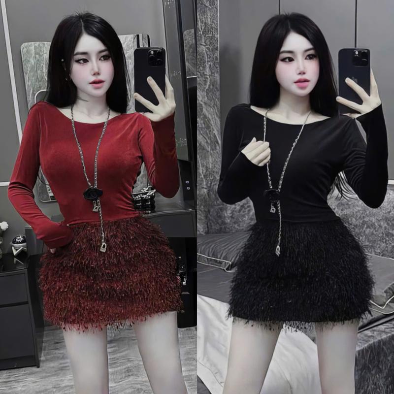 S807 (TÁO ĐỎ BIGSIZE 55-90KG) SET THIẾT KẾ BIGSIZE ÁO TAY DÀI + CHÂN VÁY LÔNG