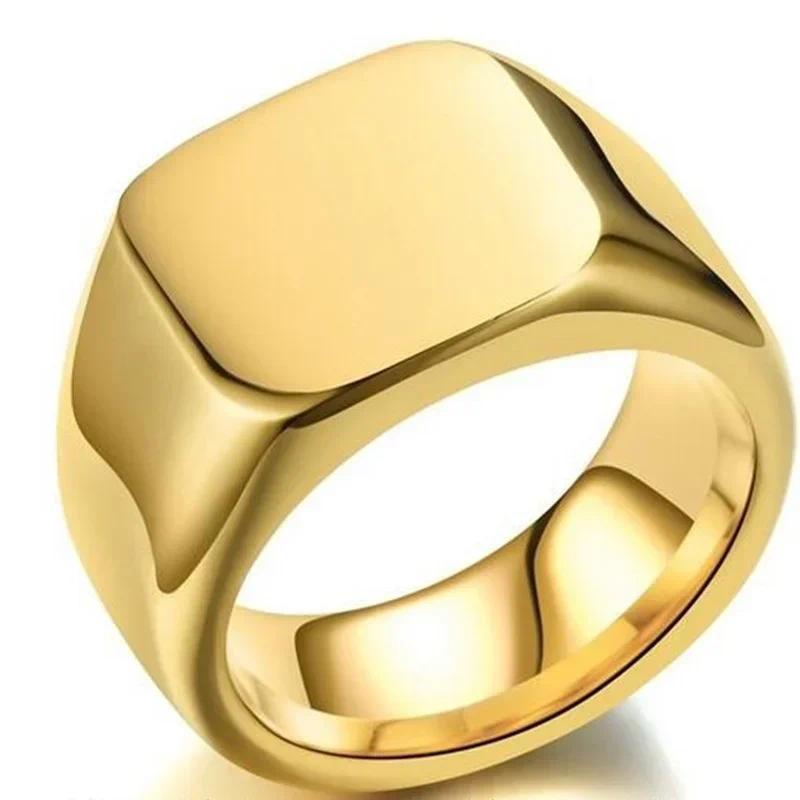 Product Introduction of Metal Glossy Rings for Men Geometric Width Signet Square Finger Punk Style Fashion Ring Jewelry Accessories Whole Sale 5