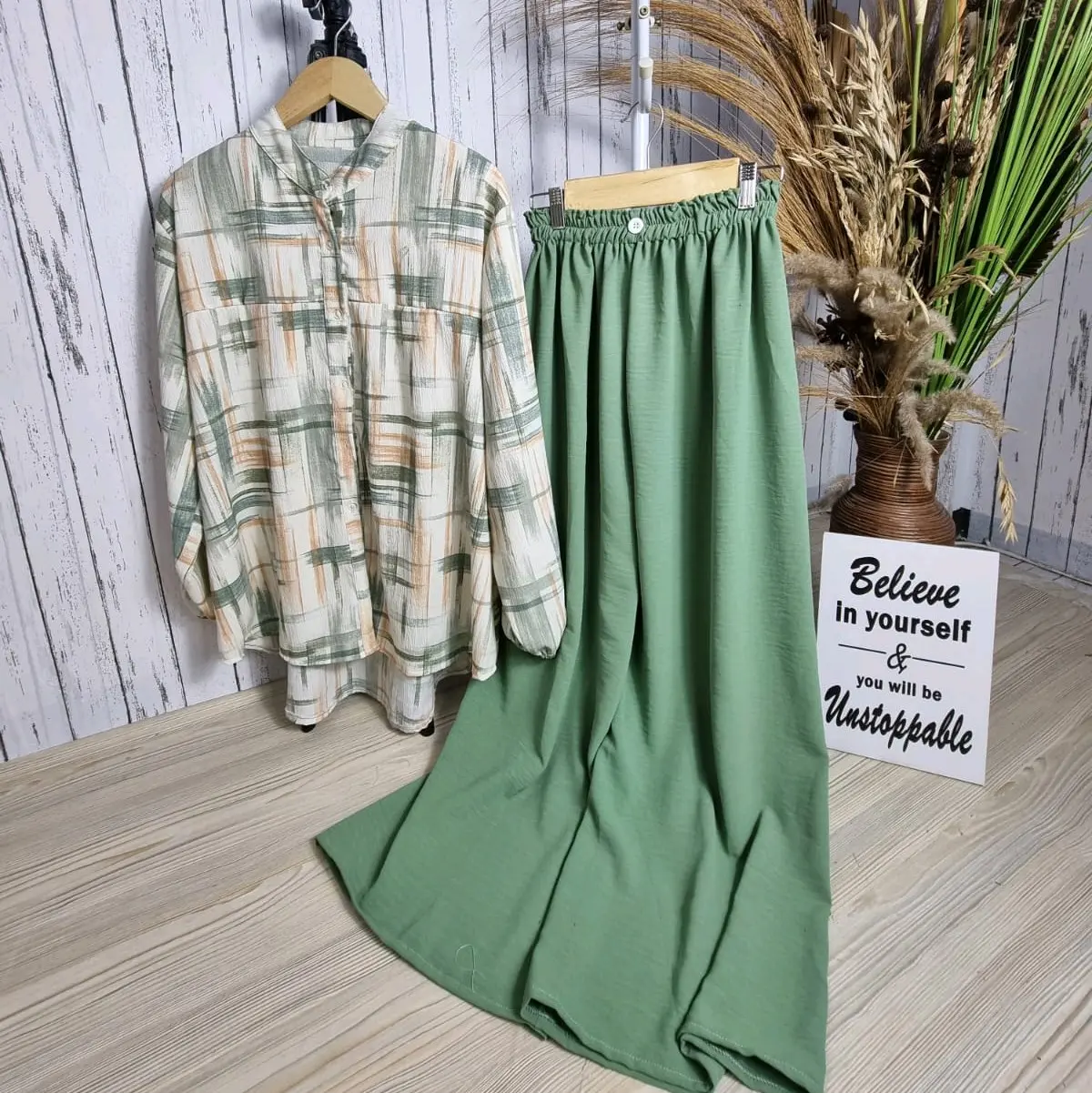 Gege-One Set Audrey | Crincle motif Premium Setelan Wanita Dewasa Crincle    Airflow Baju+ Celana